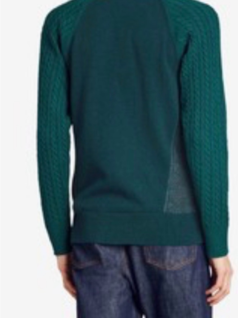 Women's Crewneck Cable-Sleeve Sweater in Teal Green